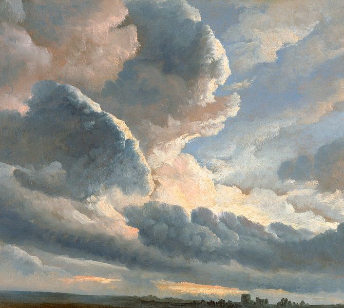 Étude de nuages avec un coucher de soleil près de Rome, Simon Alexandre Clément Denis par Des maîtres magistraux