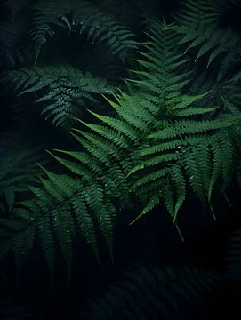 Ferns in a dark forest by Moody Mindscape