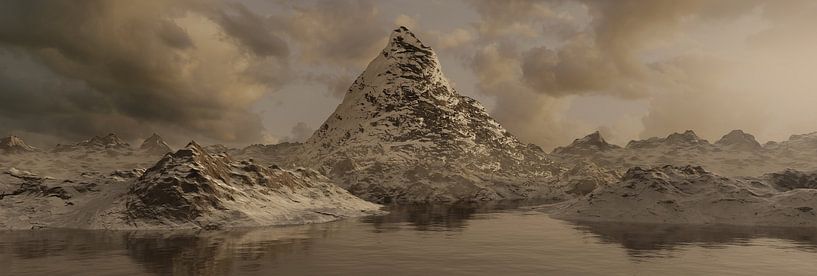 malerische Berglandschaft mit See im Abendlicht von Besa Art