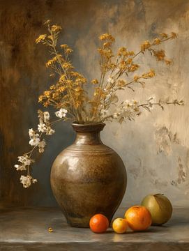 Vase mit Blumen | Golden Wildflowers von Blickfänger Gemälde