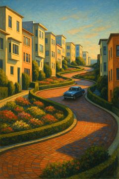 Lombard Street Kurve: Oldtimer auf der krummen Straße von Travel Shop