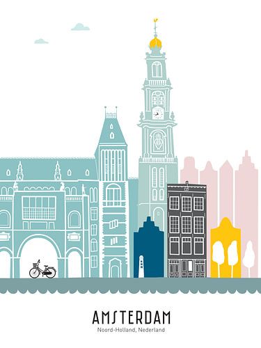 Skyline Illustration Hauptstadt Amsterdam | Mokum in Farbe