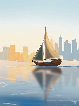 Sunset Sail in Dubai (Dhow on the Creek) by Art Prints
