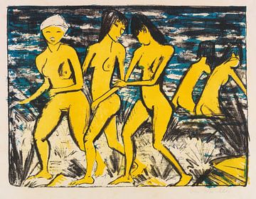 Cinq nus jaunes sur l'eau, OTTO MUELLER, 1921