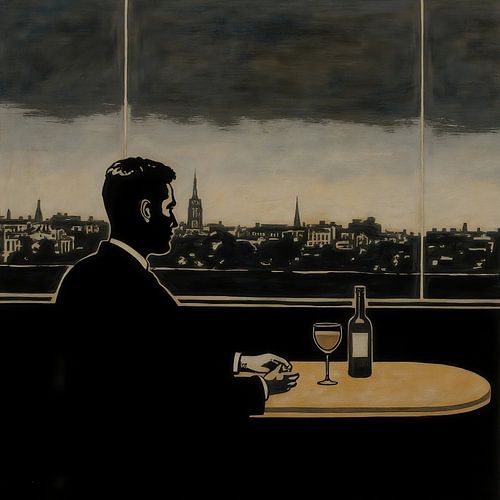 Eenzame man zit aan tafel