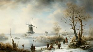 Niederländische Winterlandschaft mit Windmühle von Preet Lambon