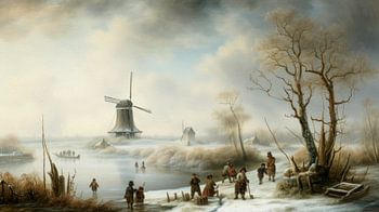 Hollands winterlandschap schilderij met molen