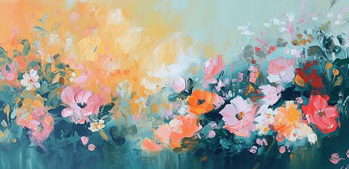 Dromerige bloemenweelde: abstracte elegantie in kleur