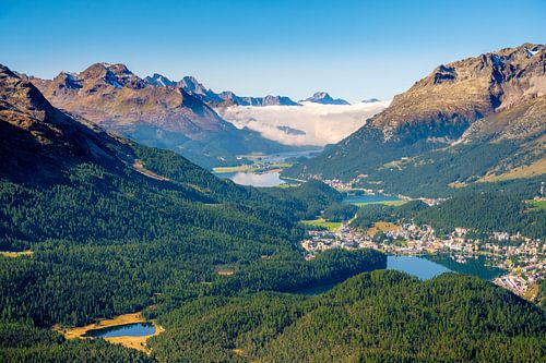 Panoramic view of Upper Engadine from Muottas Muragl (Graubünden, Switzerland)