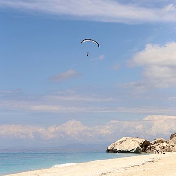 Paragliding above the Ionian Sea of the island of Lefkada