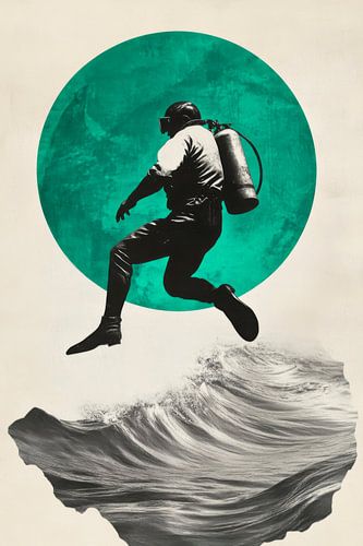 Diver jumping through the waves