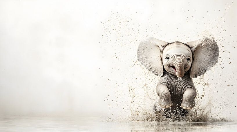 Splashing baby elephant by Heike Hultsch