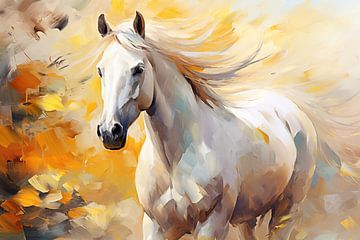 Abstrakter künstlerischer Hintergrund mit einem weißen Pferd, im Ölfarben-Design von Animaflora PicsStock