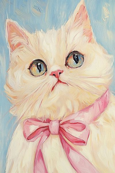 Noeud rose Chat blanc par Melloi Art Prints
