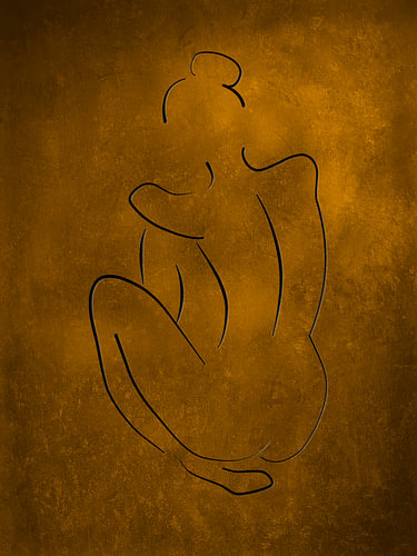 Serenity – Minimalistische Lijntekening van een Vrouw in Goud | Gouden Vrouwenkunst