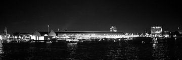  Panorama by night from Amsterdam CS, seen from the IJ (Black White)