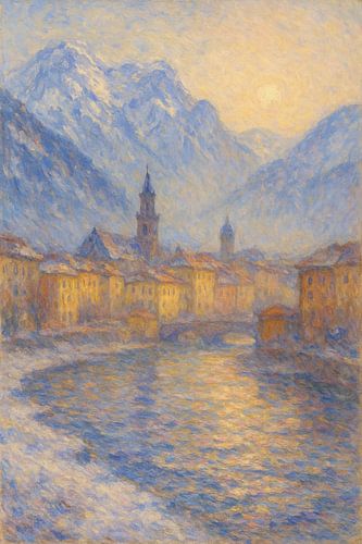 Bolzano Under Winter Light – Impressionist Alpine Cityscape