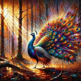 Majestic Peacock in Enchanted Forest by Chromatic Fusion Studio