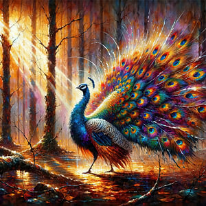 Majestätischer Pfau im verzauberten Wald