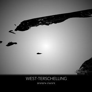 Schwarz-weiße Karte von West Terschelling, Fryslan. von Rezona