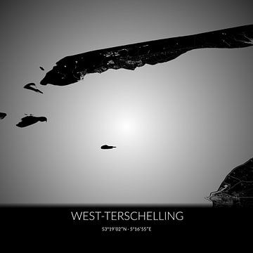 Black-and-white map of West Terschelling, Fryslan. by Rezona