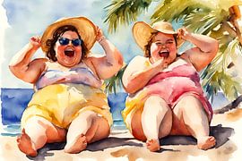 2 sociable ladies have fun on the beach