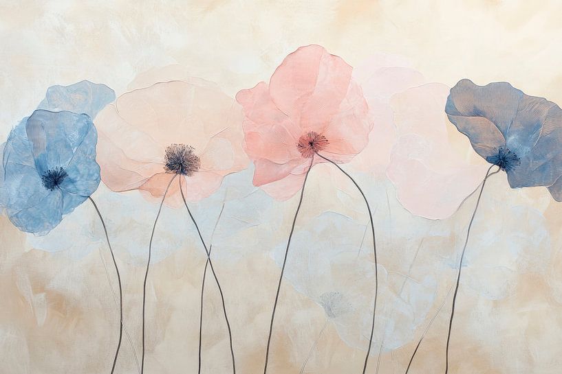 Delicate bloemen in zachte pastelkleuren van Poster Art Shop