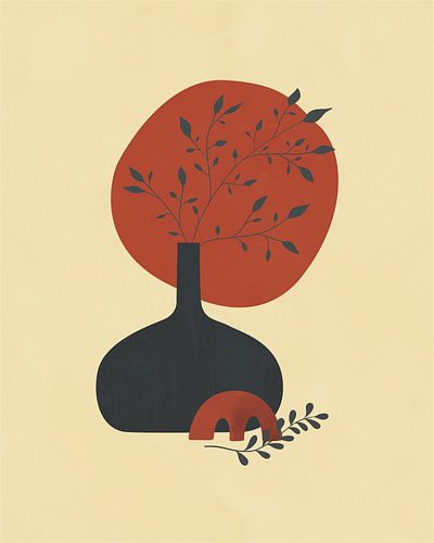 Minimalistisch stilleven in terracotta-rood en donker-grijs