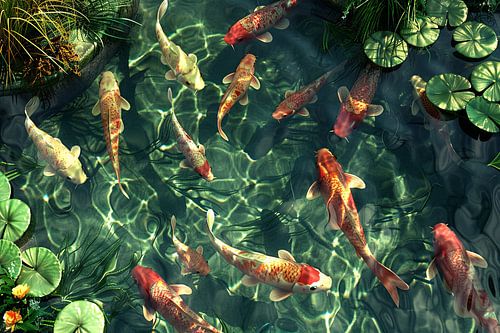 Koi karpers vissen in een vijver