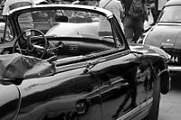 Black and white photo vintage car