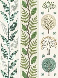 Whimsical Woodland Botanical Art Print - Ferns, Trees, and Greenery Patterned Wall Decor by Artistic