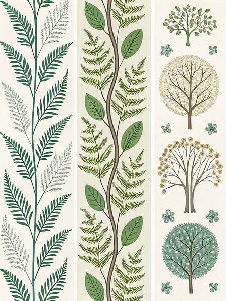 Whimsical Woodland Botanical Art Print - Ferns, Trees, and Greenery Patterned Wall Decor by Artistic