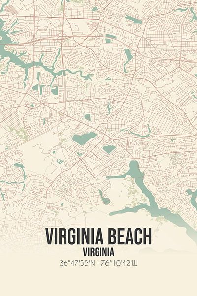 Carte ancienne de Virginia Beach (Virginie), USA. par Affiches de lieux