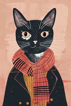 Modern illustratie van een kat met sjaal van Imperial Art House