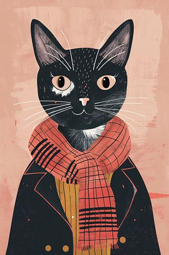 Modern illustratie van een kat met sjaal