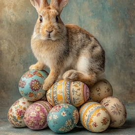 Osterhase auf bunten Ostereiern von But First Framing