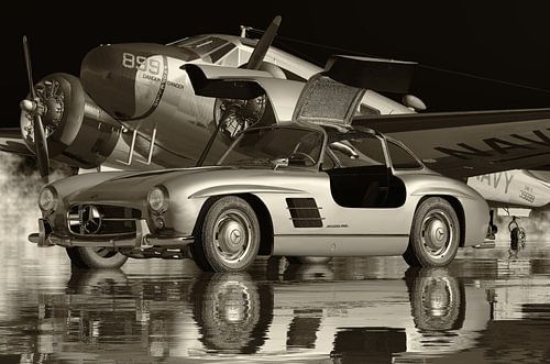 Mercedes 300SL Gullwings 1964 Black and White