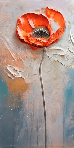 Tableau moderne et minimaliste représentant un coquelicot, diptyque - Partie 1