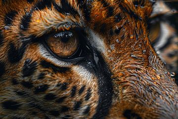 Gedetailleerde close-up van tijgeroog en vacht van De Muurdecoratie