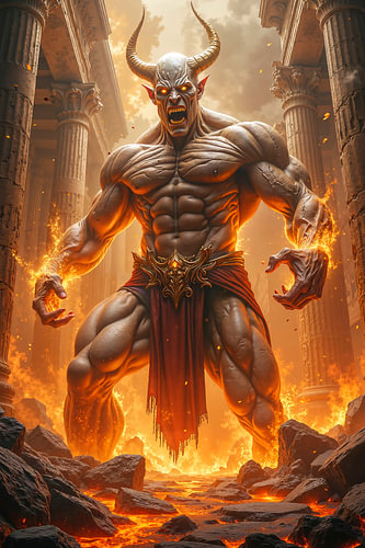 Dark Fantasy Gothic Wall Art: MAELTHOR – The Mighty Demon in the Burning Temple
