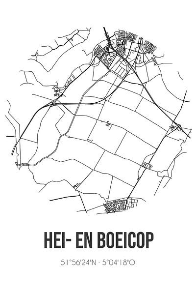 Hei- en Boeicop (Utrecht) | Map | Black and white by Prints of Place