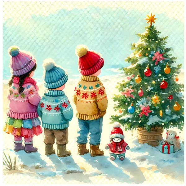 Weihnachtsbaum mit den Kindern von Tatjana Korneeva