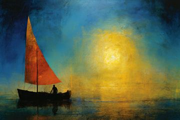 Boot op zee in warme kleurtinten van Studio Allee
