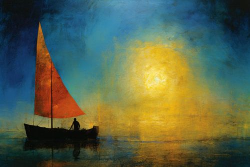 Boot auf See in warmen Farbtönen