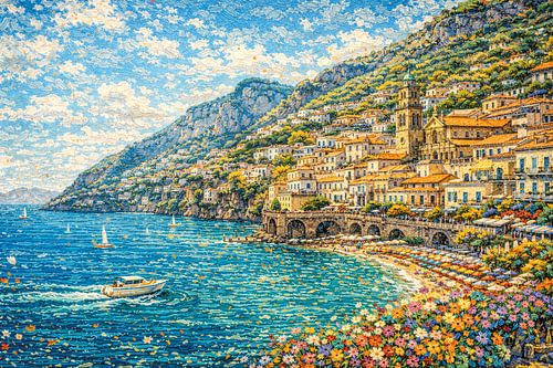 Amalfi in Italië, een impressionistisch schilderij.