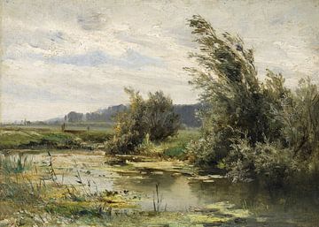 Carlos de Haes-Willow boom landschap bij de rivier, Antique landschap