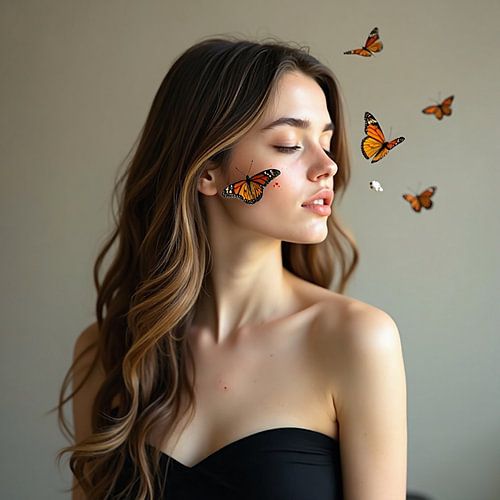 Vlinderdroom – Vrouw in Mystieke Sferen met Subtiele Vlinders