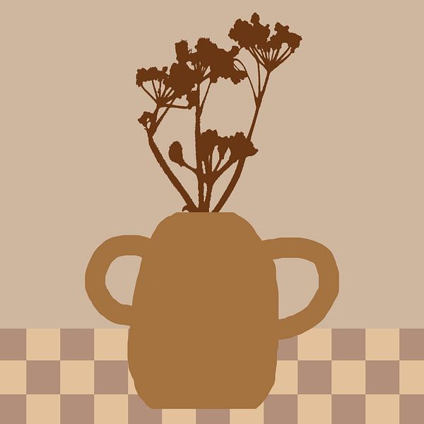 Coffee table. Florals, vase and checkers pattern. by Dina Dankers