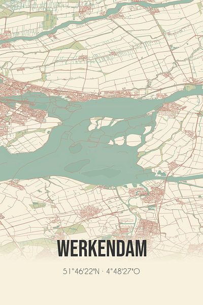 Alte Landkarte von Werkendam (Nordbrabant) von Ortsdrucke