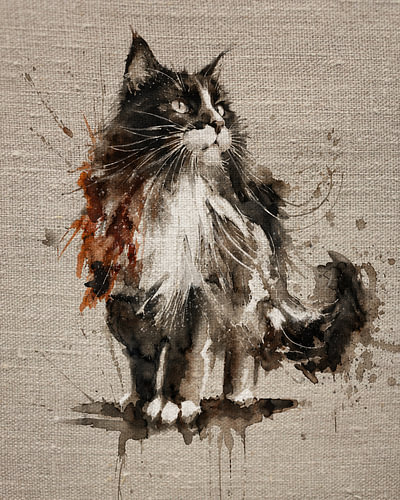 Trotse kat | Kattenportret in Oost-Indische inkt en burnt sienna van MadameRuiz